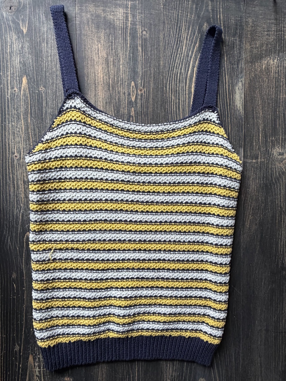 Cottagecore Yellow, White & Navy Striped Crochet Tank